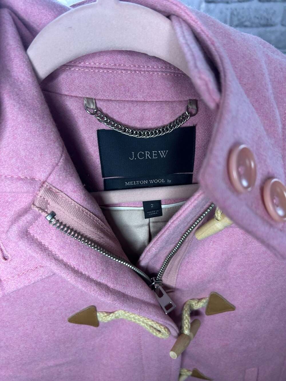 J.Crew Women's Melton Wool Hooded Toggle Coat in Blush Pink - Picture 3 of 3